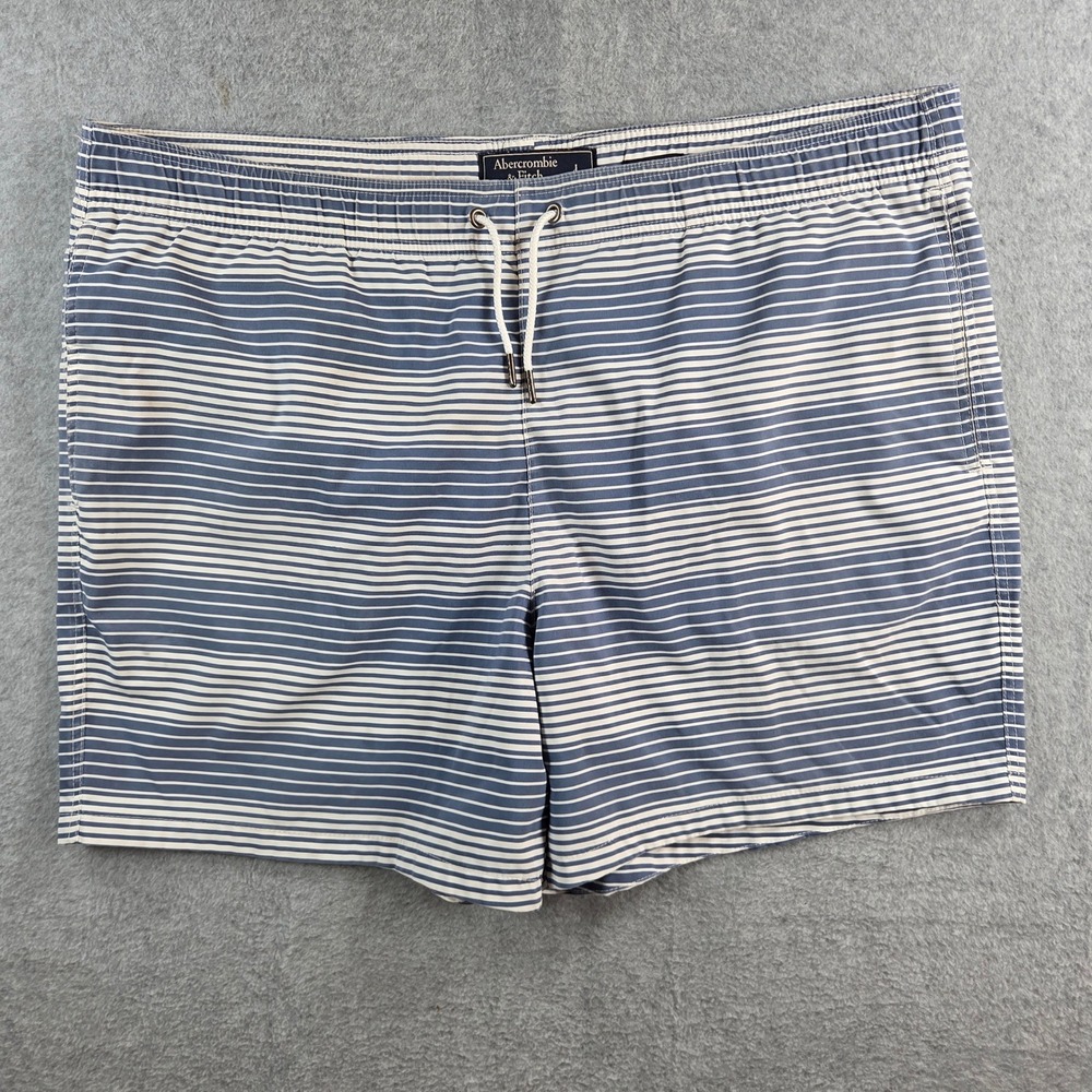 Abercrombie & Fitch Swim Trunks Mens Large Blue White Striped Stretch Drawstring
